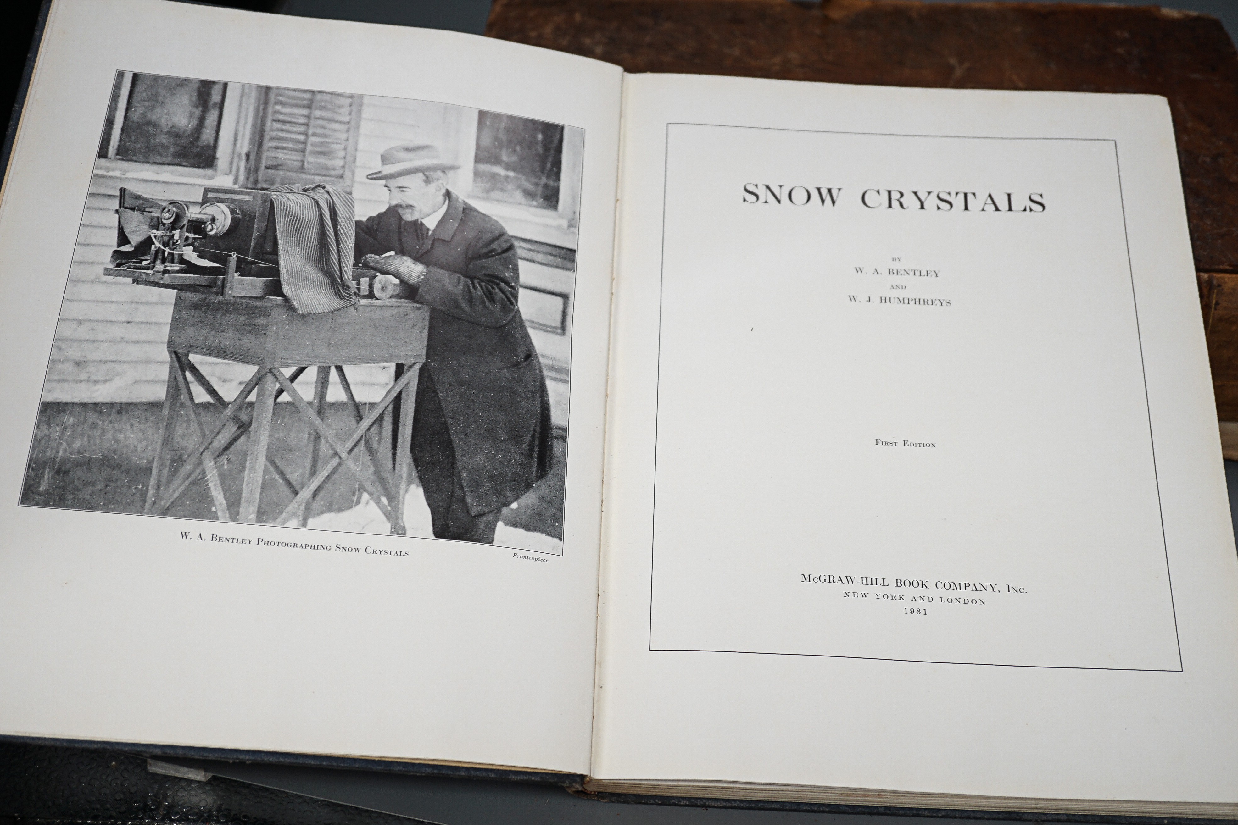 Bentley, Wilson Alwyn and Humphreys, William Jackson - Snow Crystals, 1st edition, qto, original cloth with gilt snowflake on front, spine and boards scuffed, McGraw - Hill Book Company, New York and London 1931 Footnote